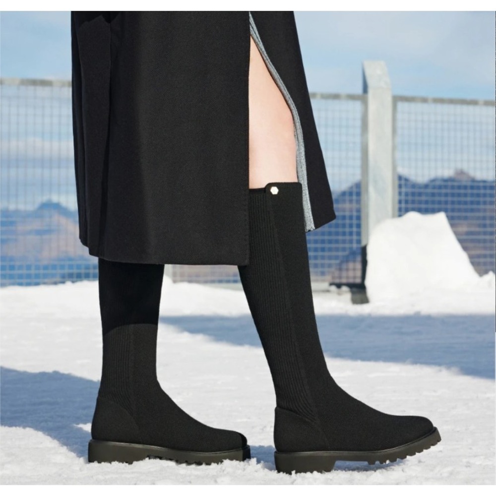 Vivaia Filipa Round Toe Stretchy Wool Knee High Boots Black 9